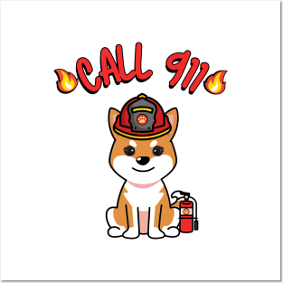 Cute orange dog is a firefighter Posters and Art